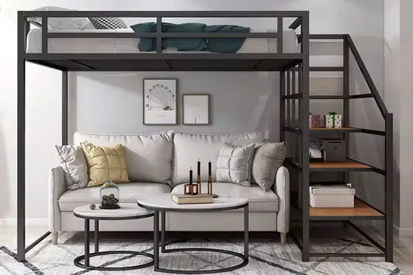Cama alta que ahorra espacio con sofá cama - SUNSGOODS - SUNSGOODS Cama alta que ahorra espacio con sofá cama