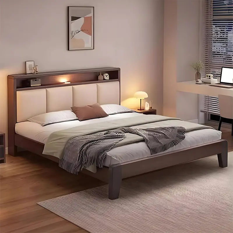 Estructura de cama con cabecero y estante de almacenamiento