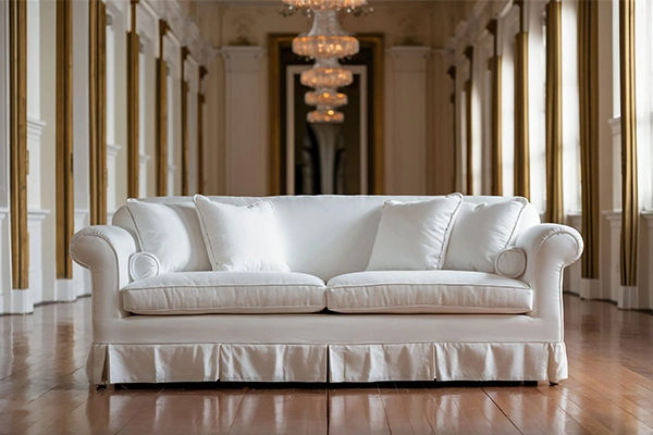 Sofá blanco elegante en un entorno lujoso - SUNSGOODS - SUNSGOODS Elegante sofá blanco en un entorno lujoso.