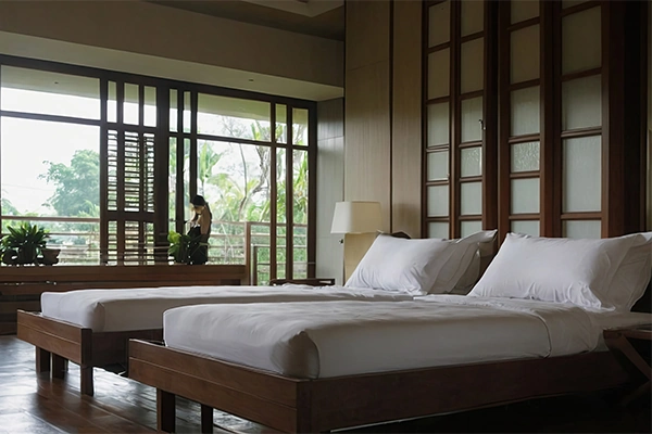 Diseño de habitación de hotel con dos camas individuales de madera - SUNSGOODS - SUNSGOODS Diseño de habitación de hotel con dos camas individuales de madera