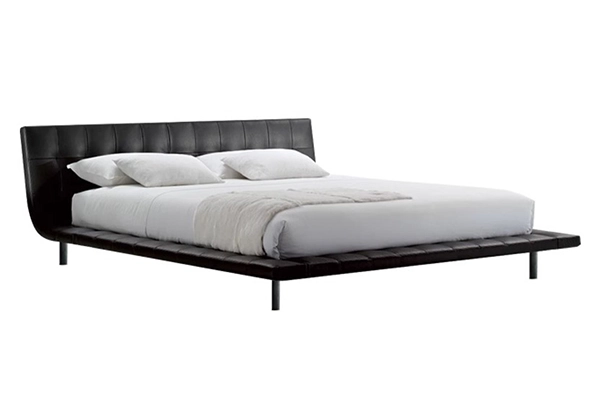 Estructura de cama minimalista de cuero negro