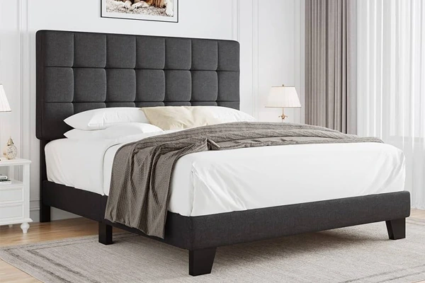 Cama tapizada moderna con cabecero alto - SUNSGOODS - SUNSGOODS Cama tapizada moderna con cabecero alto.