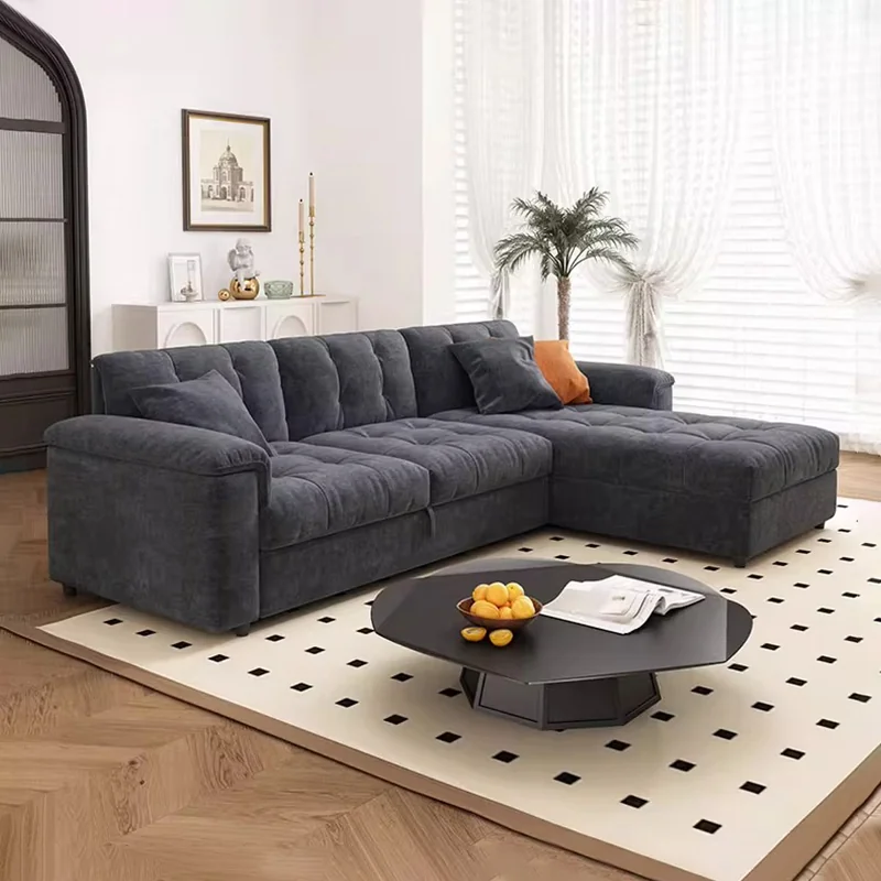 Sofá cama seccional de pana negra
