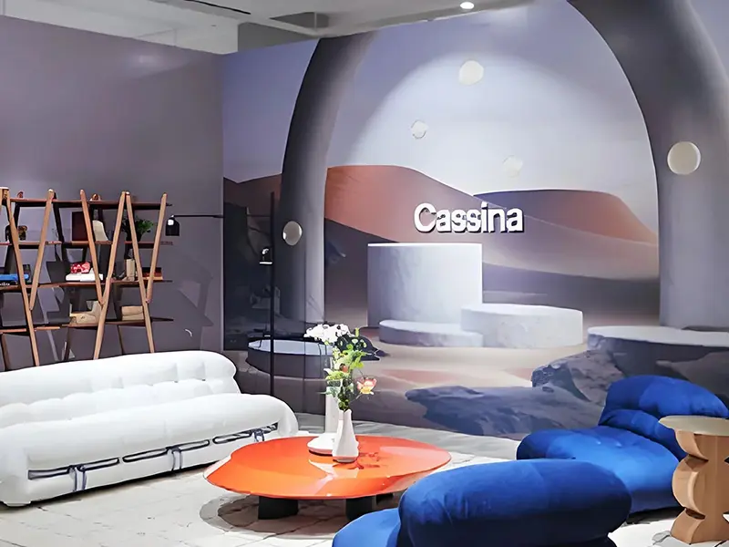 Descripción general de la sala de exposición de muebles Cassina