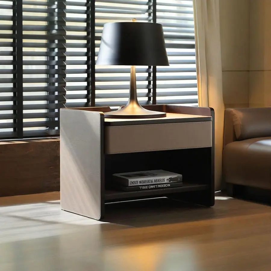 Mesita de noche contemporánea con lámpara elegante