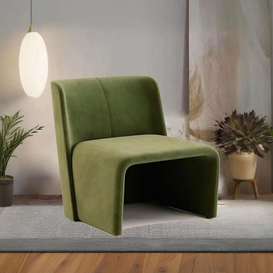 Diseño minimalista de sillón de terciopelo verde