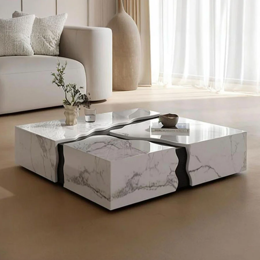 Mesa de centro cuadrada de mármol blanco