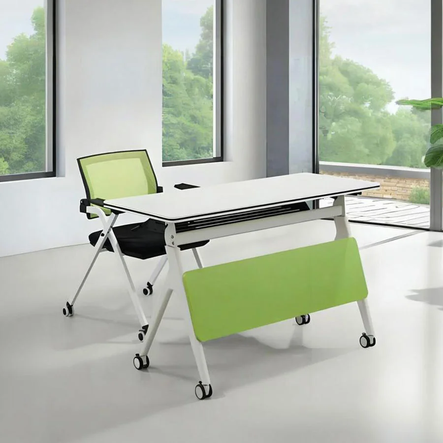Combinación de silla verde y escritorio blanco
