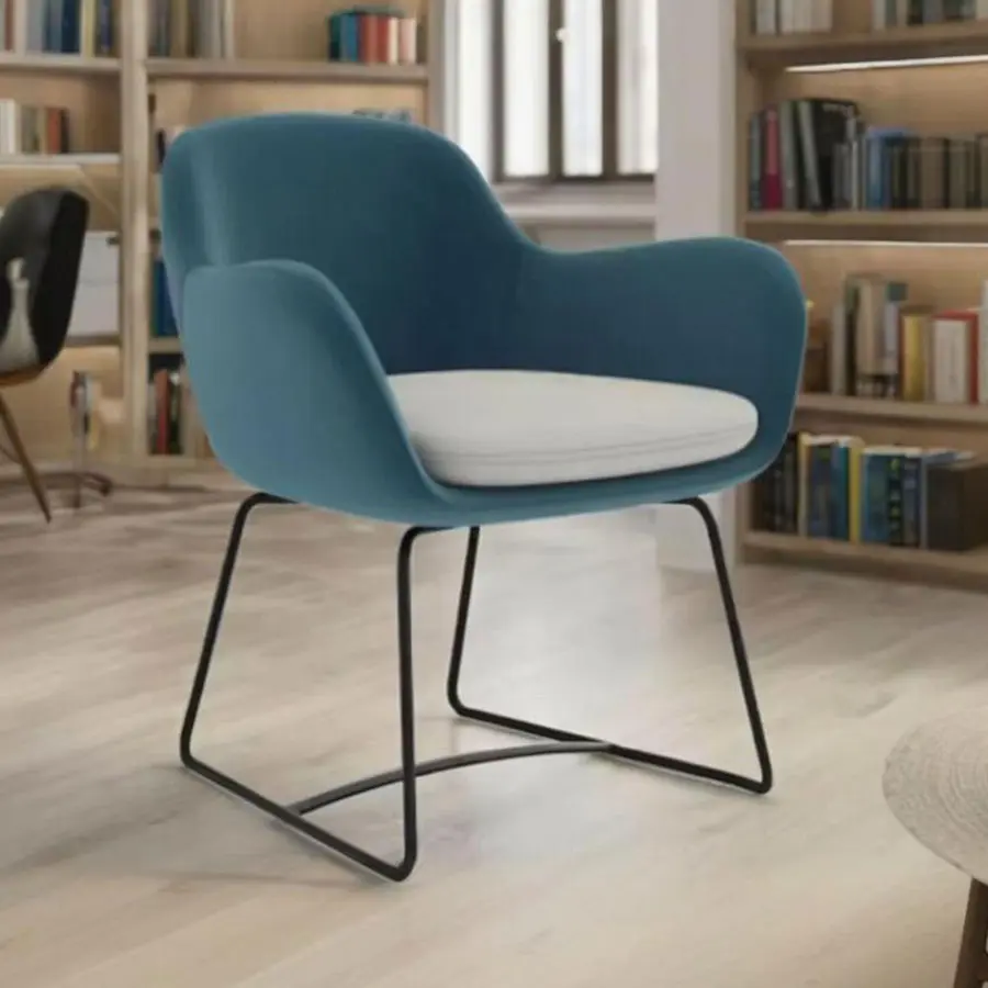 Silla auxiliar moderna azul y blanca para oficina