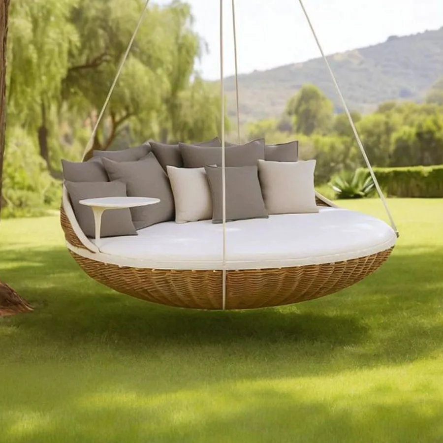 Cama de exterior colgante de mimbre moderna