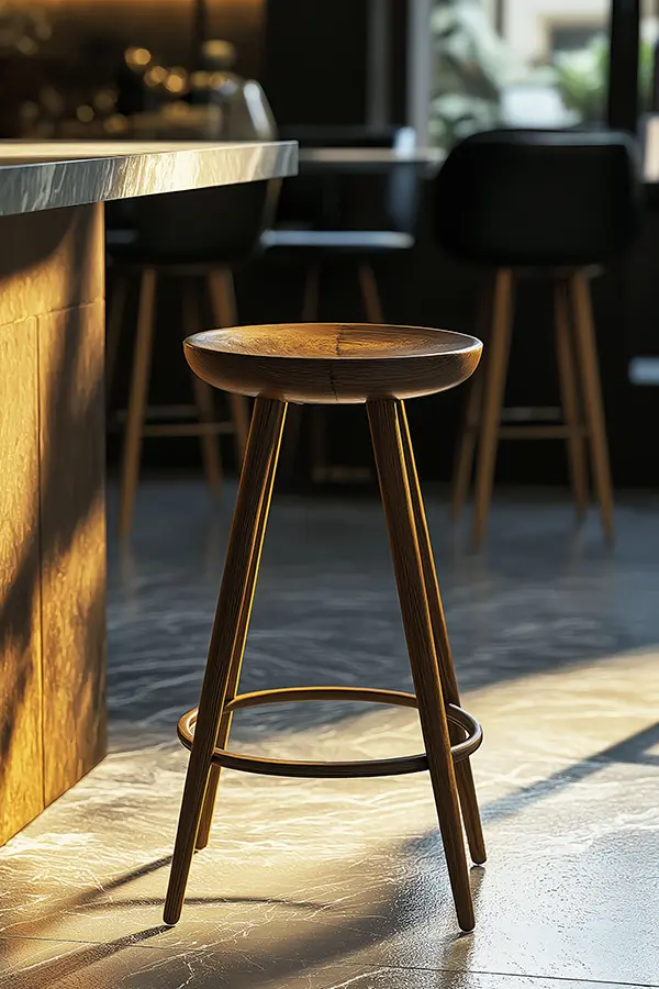 Taburete de bar moderno de madera a la luz del sol 1
