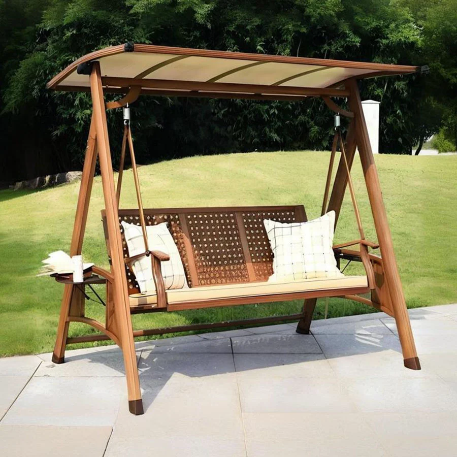 Columpio de jardín de madera con techo de toldo
