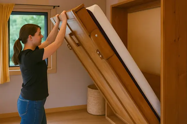 Estructura de cama de madera plegable en uso - SUNSGOODS - SUNSGOODS Estructura de cama de madera plegable en uso