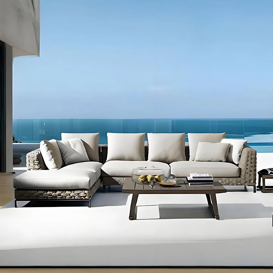 Conjunto de sofás minimalistas para patio con vista al mar