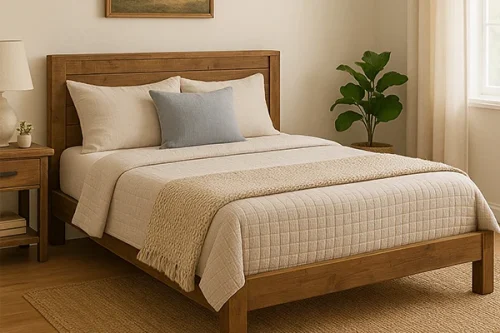 Cama con plataforma de estilo rústico de granja - SUNSGOODS Cama con plataforma de estilo rústico de granja