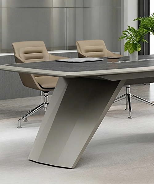 Elegante mesa de conferencias moderna con patas únicas.