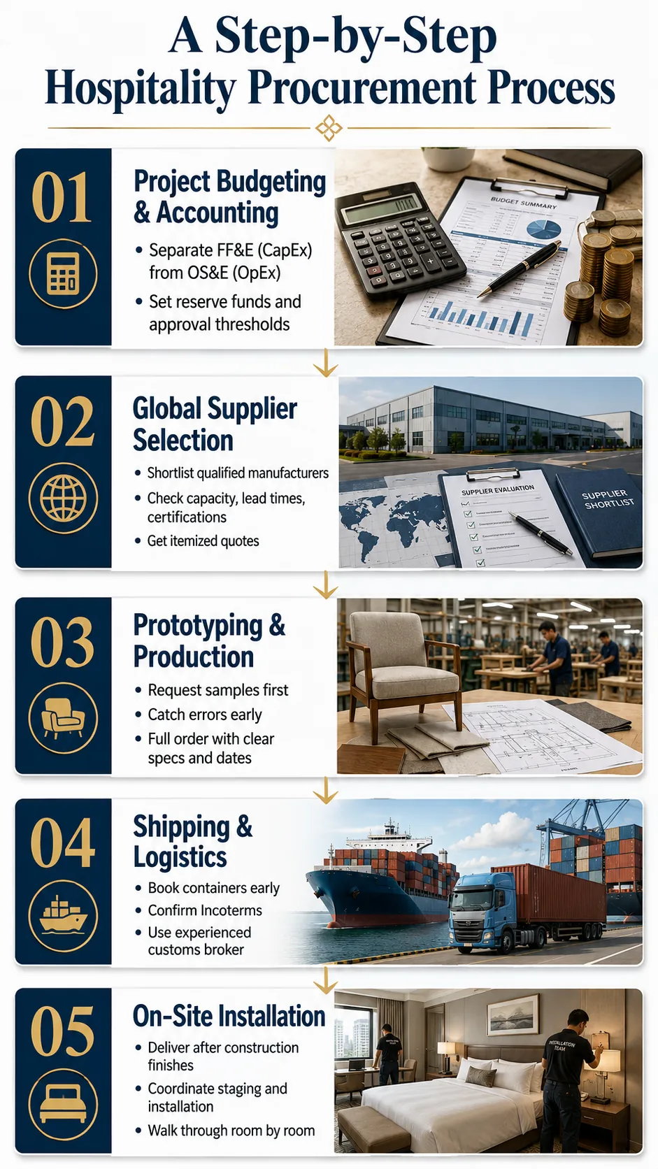 Infografía del proceso de adquisición en el sector hotelero - SUNSGOODS Infografía del proceso de contratación en el sector hotelero
