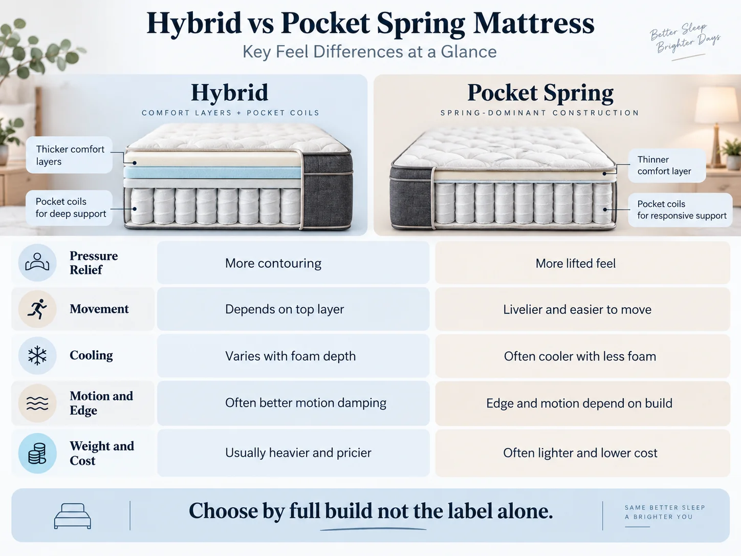 Hybrid vs Pocket Spring Mattress Key Differences - SUNSGOODS Hybrid vs Pocket Spring Mattress Key Differences