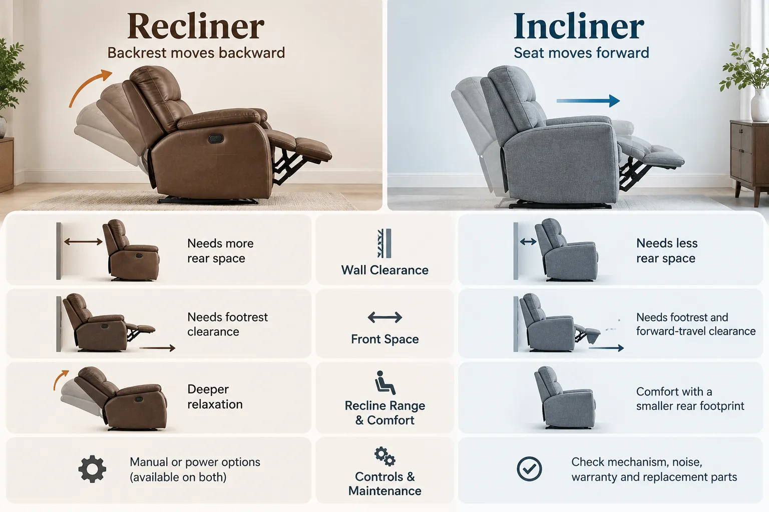 Recliner and Incliner Key Differences Explained - SUNSGOODS Recliner and Incliner Key Differences Explained